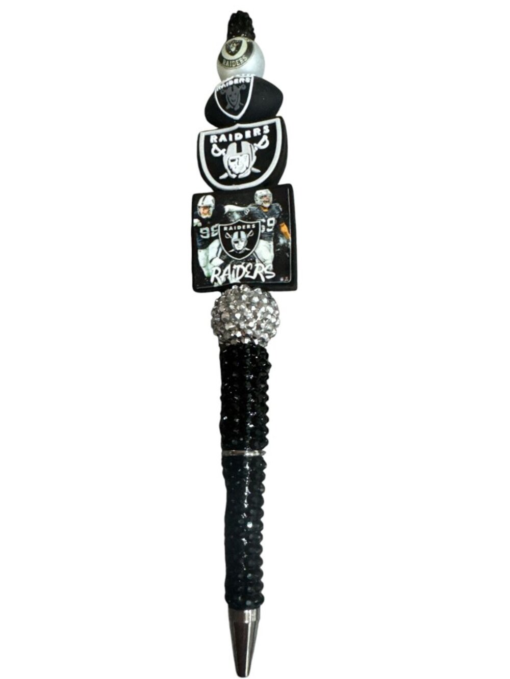Raiders-Themed Decorative Hanging Pen With Black Rhinestone Handle And Team Logo